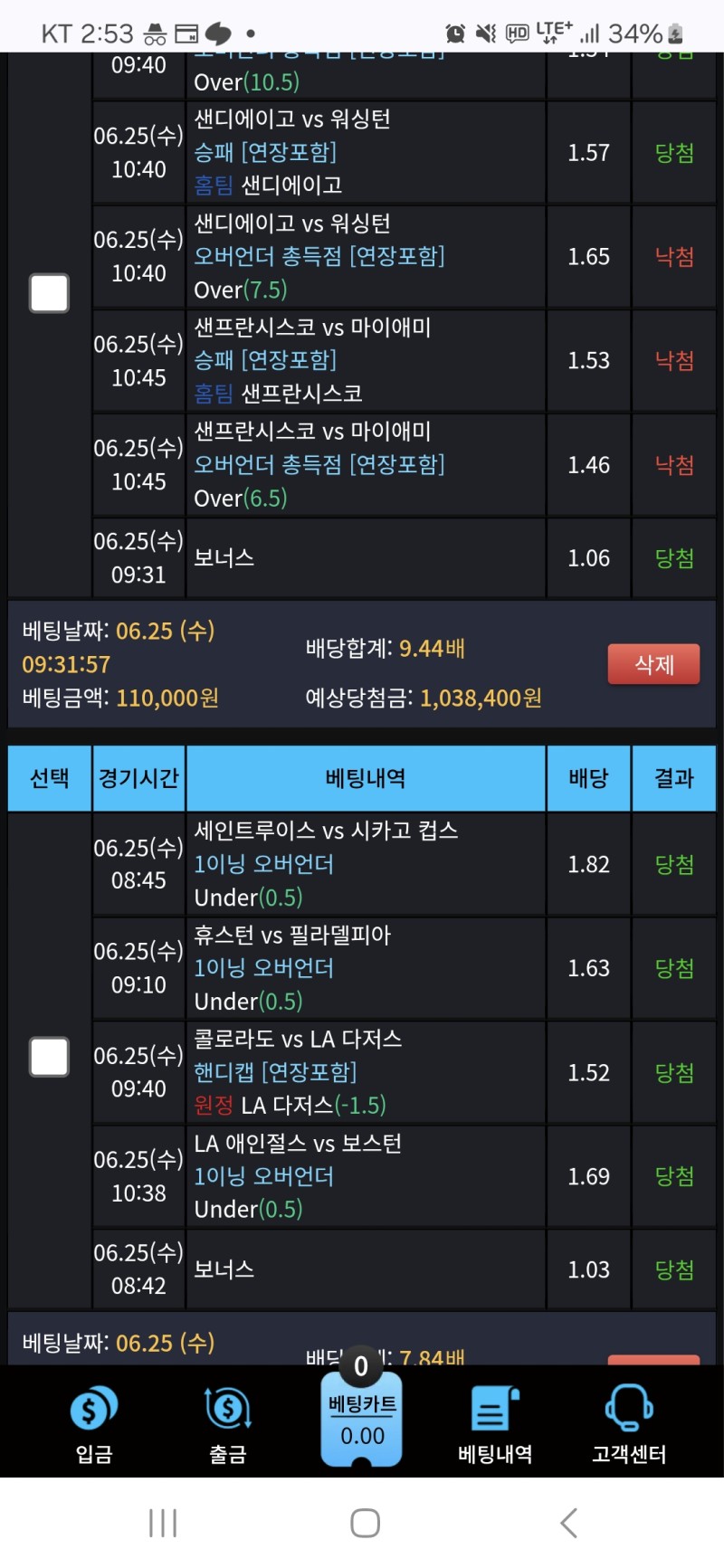 한박스 적중 한박스실패