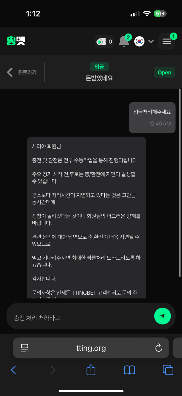 띵벳 입금 처리안되는 그지같은 사이트